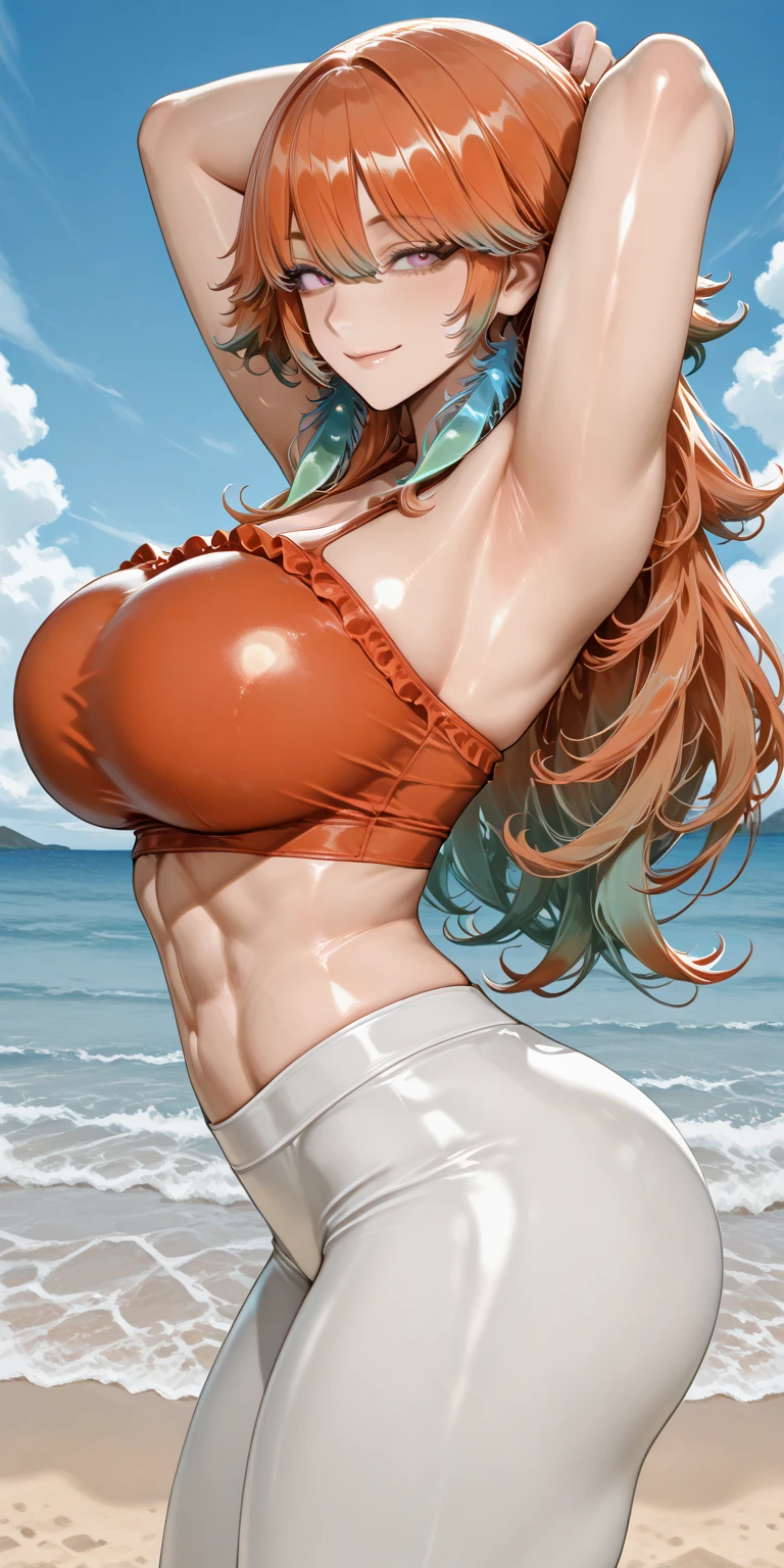 Realistic, 2 15 year old girls, selfie, wearing bikini, big breasts, smile, sunset