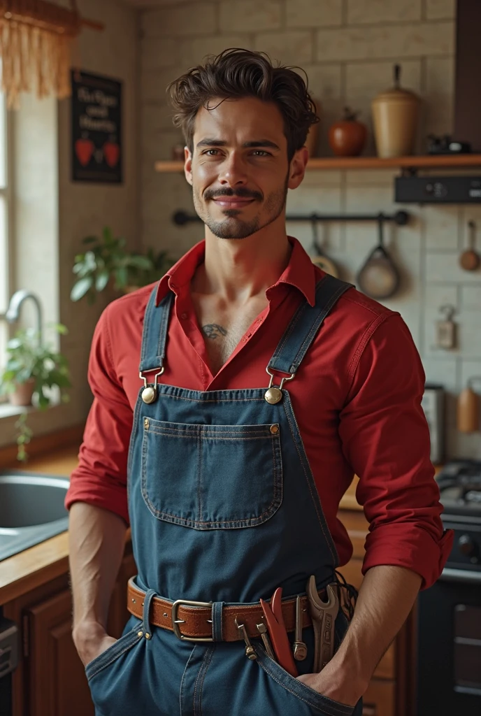 ((Men only)), (Cowboy Shot), (Handsome muscular man in white apron over bare skin in kitchen), Mischievous smile, (detaile: 1 in 1), Natural muscles, HIG quality, beautidful eyes, (Detailed face and eyes), (Face、: 1 / 2), Noise, Real Photographics、... .........................................................................................PSD, Sharp Focus, High resolution 8K, realisitic & Professional Photography, 8K UHD, Soft lighting, High quality, Film grain, FujifilmXT3