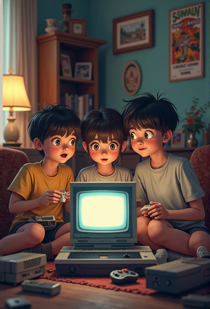 Several people watching television on top of a high table