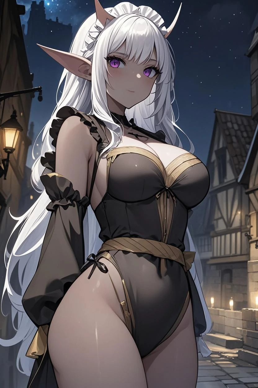 perfect face. Perfect hands. A young silver haired woman with green eyes and an hourglass figure wearing a Gothic Lolita dress is holding a bouquet of black roses in the cemetery with a big smile