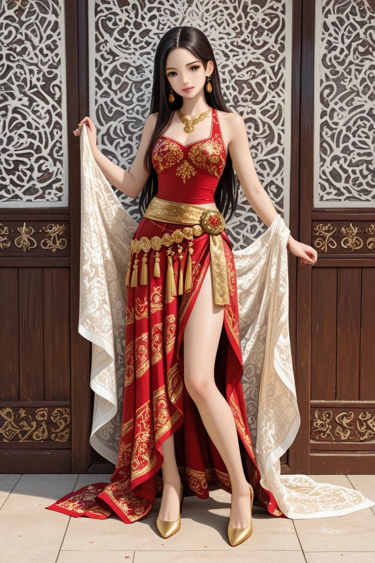 Marian Rivera, ulzzang-6500-v1.1,(raw photo:1.2), (photorealistic:1.4),(pureerosface_v1:0.3), best quality, masterpiece, illustration, an extremely delicate and beautiful, extremely detailed ,CG ,unity ,8k wallpaper, Amazing, finely detail, masterpiece,best quality,official art, extremely detailed CG unity 8k wallpaper, absurdres, incredibly absurdres, huge filesize, ultra-detailed, highres, extremely detailed, beautiful detailed girl, extremely detailed eyes and face, beautiful detailed eyes, light on face, cinematic lighting, (from below:1.3), (see-through:1.2), looking at viewer, full body, full-body shot, braid, skinny, (gigantic breasts:1.3), high heels,outdoors, wide hips, thick thighs, (malaysian gamis:1.4)