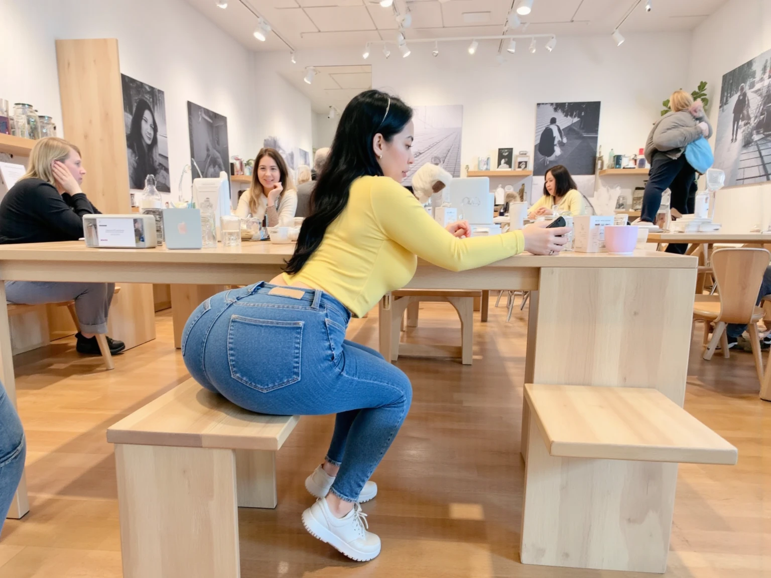 Ultra realistic asian woman with detailed black hair of large thighs detailed big ass detailed voluptuous detailed wearing micro pink panties