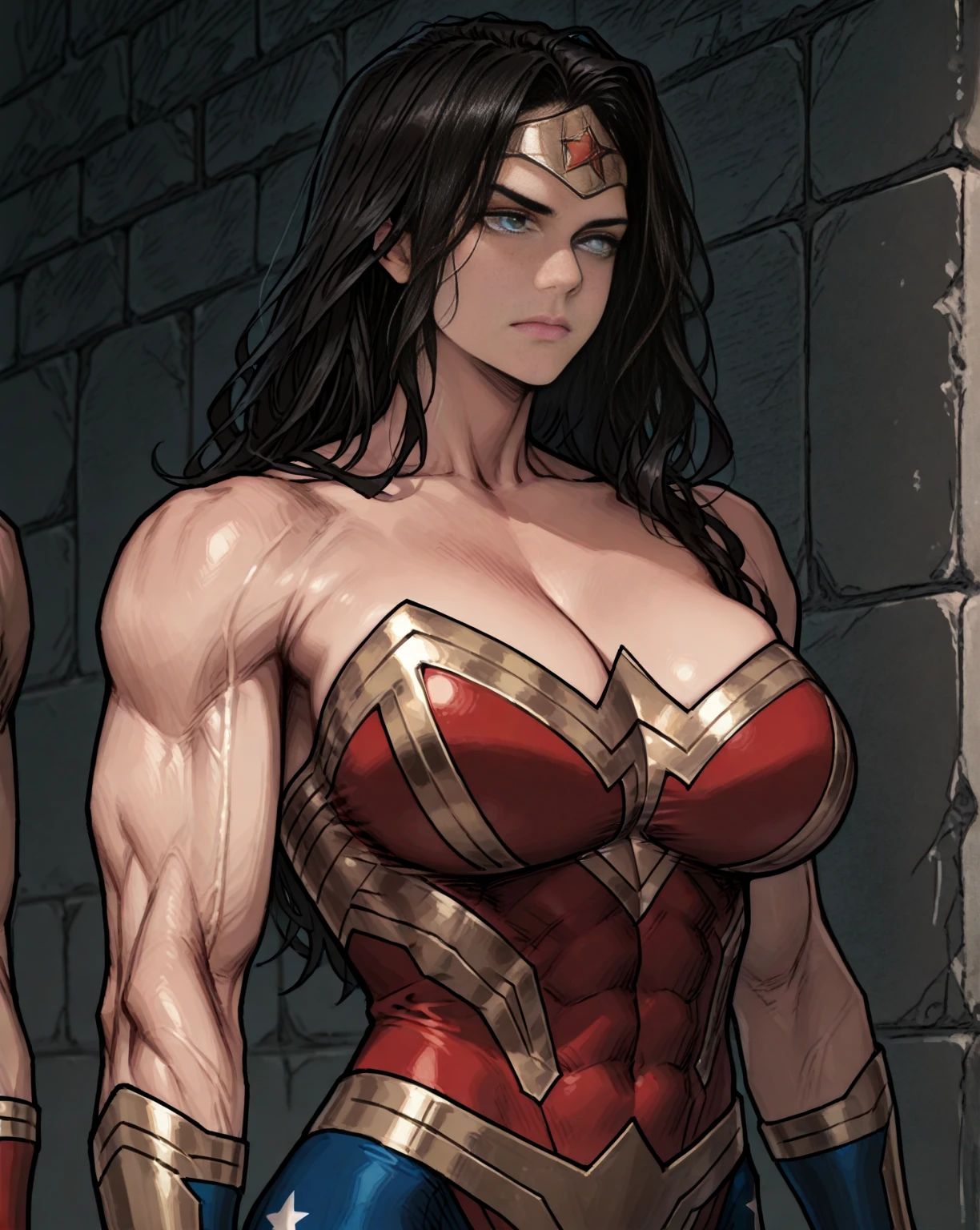 cavewoman version of wonder woman, savage, beauty, detailed muscle, extremely fit, bulky build, large breast, full body, amazing body, detailed face, detailed lips, detailed eyes, action scene, clear focus, Photorealistic, high detail, Realistic, Masterpiece, absurdress, Best Quality, HDR, hiquality, hight resolution, Extremely detailed, 8k wallpaper, intricate details, 8K UHD, Full-HD, (foto realista:1.2), Contrast, sharp lighting, Cinematic lighting, natural lighting, massive breasts, Overflowing breasts, ((((huge muscleassive bulging muscles, huge biceps, rock hard abs, hard nipples, detailed muscular legs, detailed muscular arms, massive hulking body, gigantic body