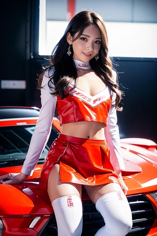 (masterpiece), ( MotoGP Racing Girls), (Eyeliner:0.5),(blush:0.5), Black Hair, A faint smile, Refers to a beautiful and delicate girl, Extremely detailed eyes and face, Beautiful and delicate eyes, , ((MOTOGP events)), (MotoGP track background), (best quality, high resolution, Reality, The original, 8K,masterpiece, ),(((Dynamic poses))),(((Midsection perspective))),(((Showing the underside of the chest ))),(((Red Mini Skirt Lift))),(((Bare inner thighs))),(((Formula One cars on display))), (Vibrant colors:1.2), (Beautifully),