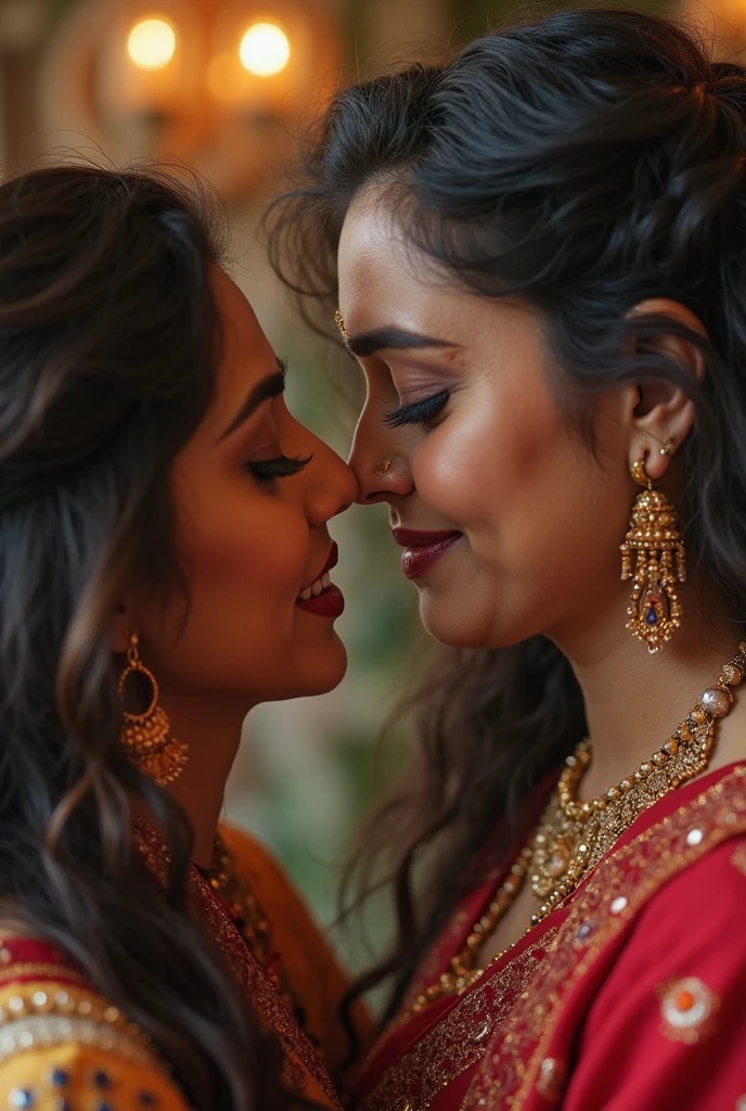 Portrait of A indian girl kissing passionately a indian girl, hyperrealistic, super detailed, 8k, high quality