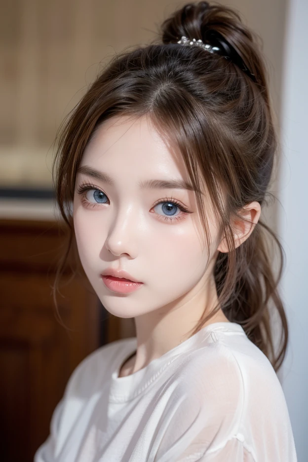 12 years old、(Russian face of royal idol)、(From the neck up)、(Sparkling eyes)、(small face:1.48)、(beautiful neck:1.48)、(bangs)、(Crisp double:1.48)、(high eyebrows:1.48)、(Very big eyes:1.48)、(thin eyebrows:1.48)