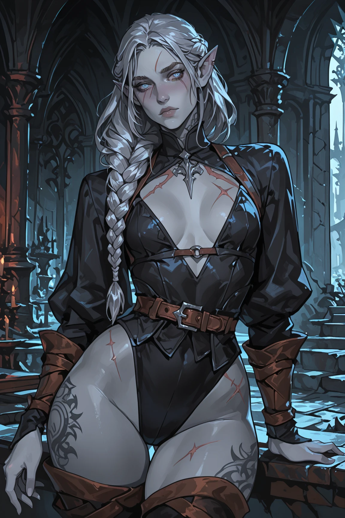 (((1girl, solo ,alone, Mortal Kombat 11: Aftermath,( toned body, athletic body, muscular ), flawless face, Sindel, black eyes, gray hair, Sidel hair, long hair pulled back, long hair slicked back, multicolored hair))), fitness, ((solo, (1woman, pink lipstick), Extremely detailed, ambient soft lighting, 4k, perfect eyes, a perfect face, perfect lighting, a 1girl)), (anime style image,, ((royal reg and gray dress, ornate long dress, extravagant long dress)), sexy dress)), (((black fur coat:1.4), (ornate dress))), bracelet, winery,wine barrels backgroudn, standing on a barrel, sexy pose, looking at viewer)), eyeshadows, eye liner,glistening eyes, hyper detailed eyes, intricate eyes, beautiful eye, gloves, leather gloves, silver bracelets, amethyst necklace, hoop earrings))