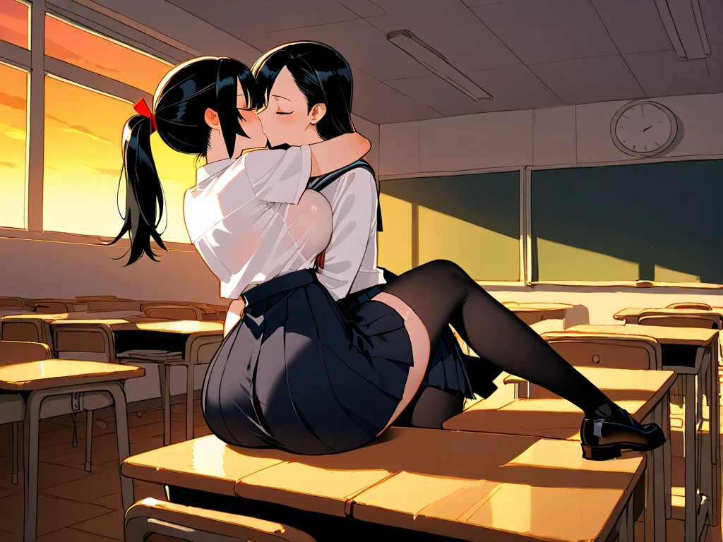 {{(((Ultra detailed, ultra high definition, 64k, masterpiece, highest quality, beautiful eyes in every detail, highly detailed eyes and face, sexual bullying, girl-on-girl sex, anal pussy, black hair, straight hair, Pigtails, bangs, semen, love juice, urination, sweating, lesbian rape, anal sex, close contact between girls, one girl inserting a super large vibrator into another girl's anus, rape eyes, ))))}}, Profile, two girls, anal juice, climax, love juice, urination, sweaty, (loli: 1.2), (small: 1.25), (baby face: 1.2), (short hand: 1.2), droopy eyes, NSFW, blazer, Classroom, small breasts, female, 7 years old}, medium length, clear red eyes, big eyes, crying face, wearing a ribbon, drooling), {{((side view))}},