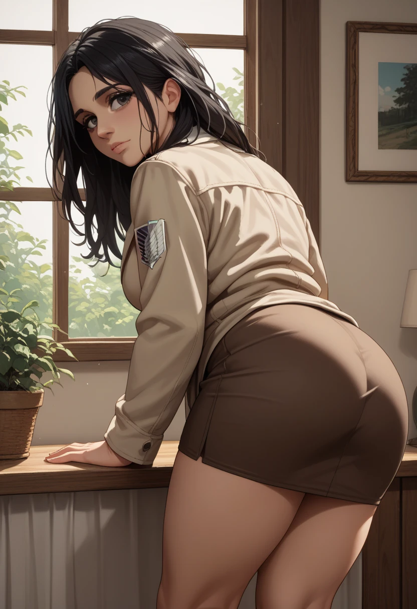 Military Girl, uniform, open neckline, Juicy ass, , bent down, Short skirt, shows the ass, thong