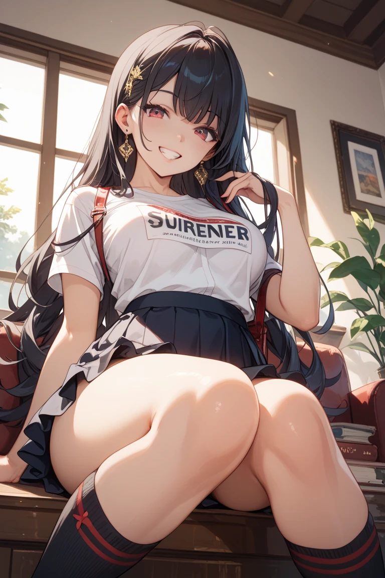 ((32k)), ((best quality)), ((ultra high res)), ((HDR)), ((UHD)), ((extremely detailed CG)), ((unity 32k wallpaper)), (masterpiece, highest quality:1.2), 1 Girl, alone,Are standing_Split,
Yuuki eats, Long black hair, living room, Black tank top, black shorts, Embarrassed expression,
