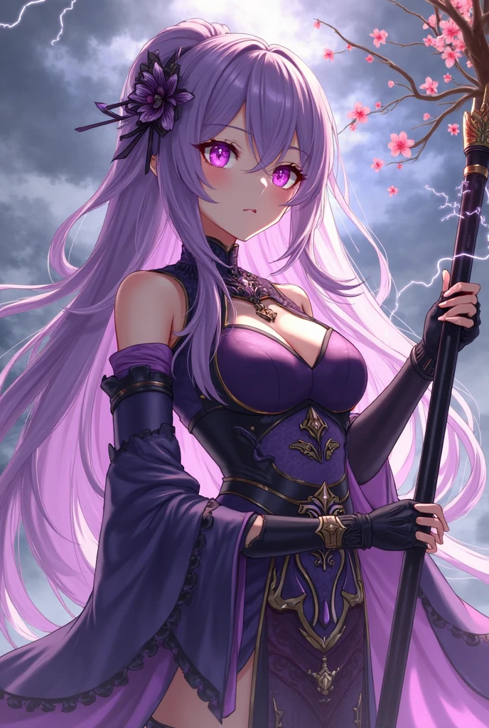 (8k, masutepiece, Highest Quality, Best Quality, Official art, Breathtaking beauty and aesthetics, A highly detailed, The best masterpiece in history that exceeds limits, Breathtaking and beautiful lighting:1.2), (1 Girl, solo), (sixteen years old), (beautiful detailed face), (shiny white skin), (Beautiful big bust, cleavage:1.2), (thighs), (beautiful detailed pink twin tails hair, bangs:1.3), (beautiful detailed drooping pink eyes:1.5), BREAK, (Beautiful detailed fantastic black dresses, black See-through intricate lace, black ribbon, silver thread), (Beautiful Luxurious Diamonds Tiara), (mysterious smile), (dynamic cut, Attractive, Look at the camera, cute pose), breathtaking scenery, BREAK, (ultra detailed beautiful purple thunder, night sky:1.2), (Beautiful detailed fantastic mysterious big purple scythe, Sharp blade:1.3),