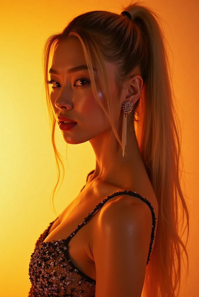 ((Midnight, Best quality, 8k, photorealistic, Masterpiece :1.3)), Whole body, Long legs, Sharp focus :1.2, A pretty woman with perfect body, leaning over shinny black car, ,black car, black body car, sexy car model :1.4, Slender abs, small round ass, thin thighs, lower back tattoo, tramp stamp :1.1, bending over car, upper body against car, bent over, bending over ((Singapore Asian, long blonde hair, round breasts, breasts together, tiny booty :1.2)), (white fishnet crop top, black string thong, NSFW, up skirting, focus on ass, ass to camera, butt crack visable :1.2), ((Dark parking garage, cool white light, completely dark background:1.3)), Highly detailed Asian face with make up and skin texture, silver jewellery, Detailed eyes, Double eyelid, eyeshadow,
