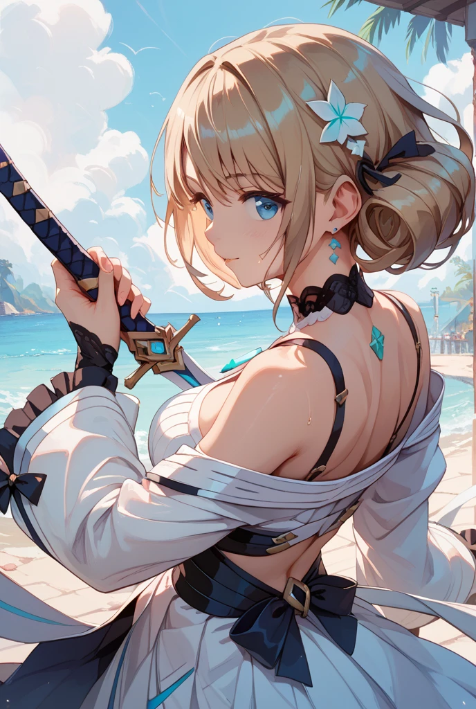 Sengoku Otome Characters Otomo Sourin Blonde long hair beautiful girl Muscular Sister Cross Necklace Whole person