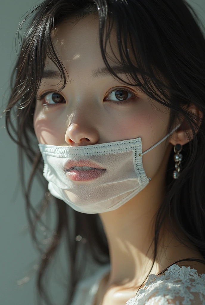 8K RAW Photos, best quality, masterpiece, Ultra-high resolution, Film Grain, , 1 Girl, Looking at the audience, Natural skin texture, Realistic eye and face details,Black mask, (cosmetic),