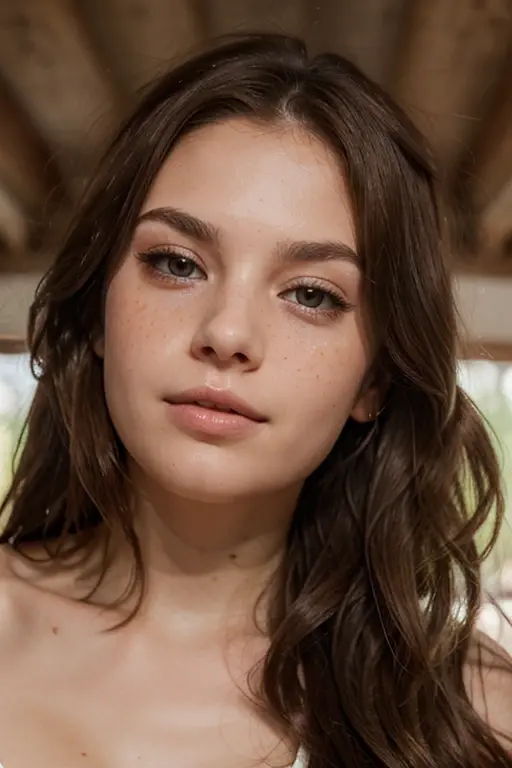 White girl with freckles with smooth hair