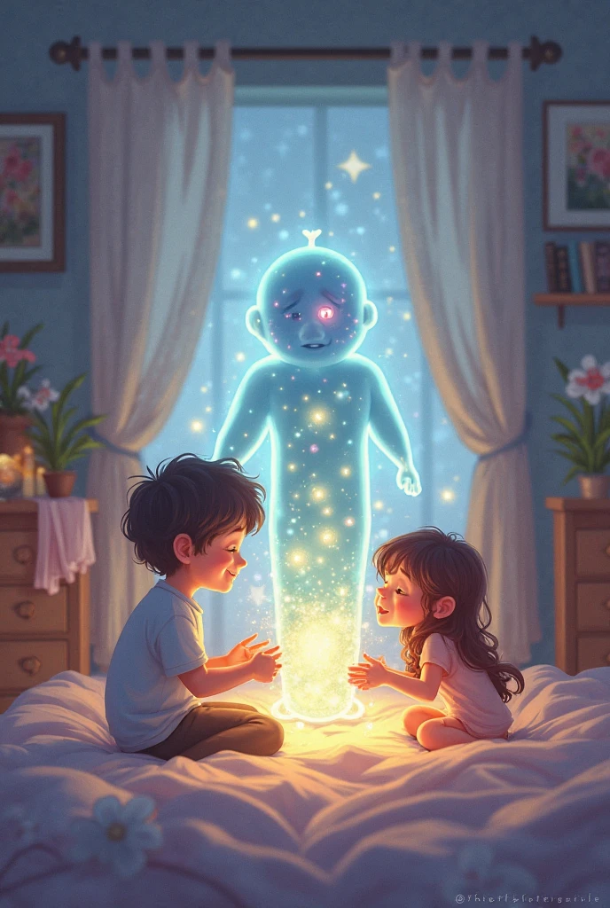 A child is playing with a mystical creature in his room and the mother looks from the door and is shocked