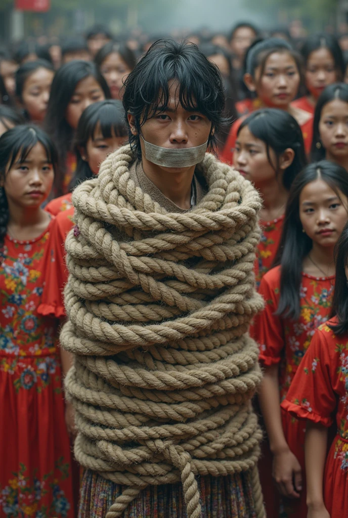 1boy、Handsome Men、Japanese male, 、Completely naked、Full nudity、erection、Huge penis、Highest quality、Realistic、beautiful、Sad look、 ((((Completely tied up with rope)))), ((((A very tight rope is crisscrossed over the chest)))),(((Body bound with tight rope)))、whole body、Surrounded by men and women in uniform、In front of the school gate、erection、完全Completely naked、On all fours、Prostration