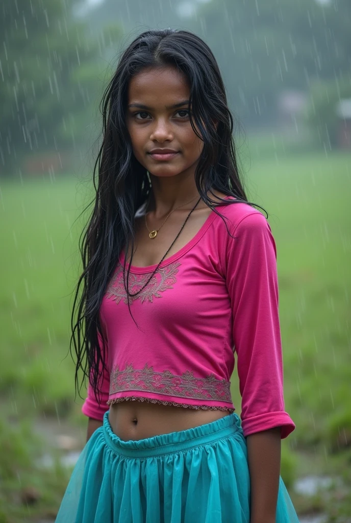 Indian girl, rain, umbrella
