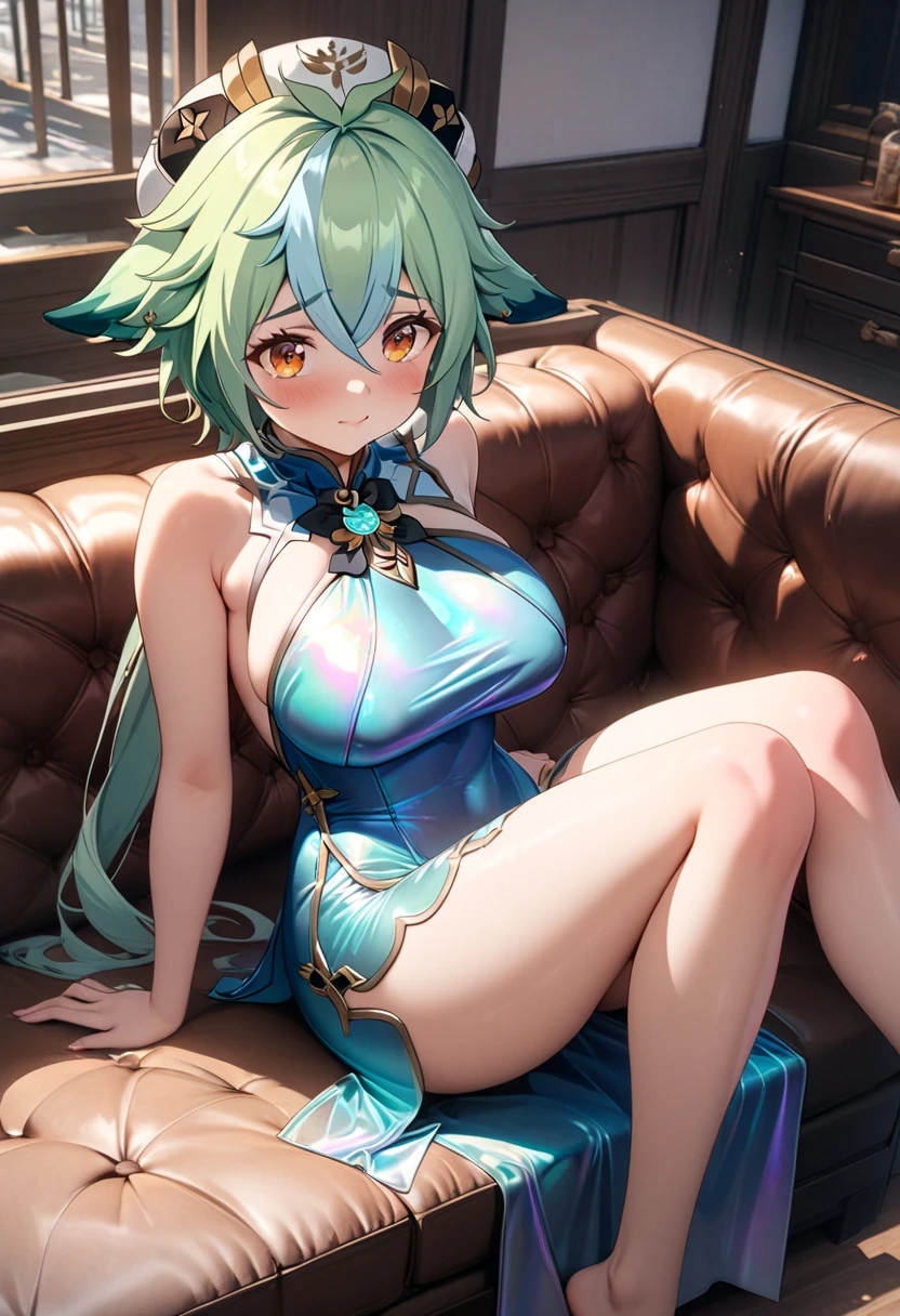 The whole body was painted1Beautiful women。High angle bust zoom up。flat2D Anime Illustration。Emerald Punk Background。Ultra high definition。Enraged, he turns his face away。Sitting flat on the floor。Belly button exposed。Long white hair and fox ears。Huge bust。Many earrings。Many necklaces。Many brooches。Many hair accessories。