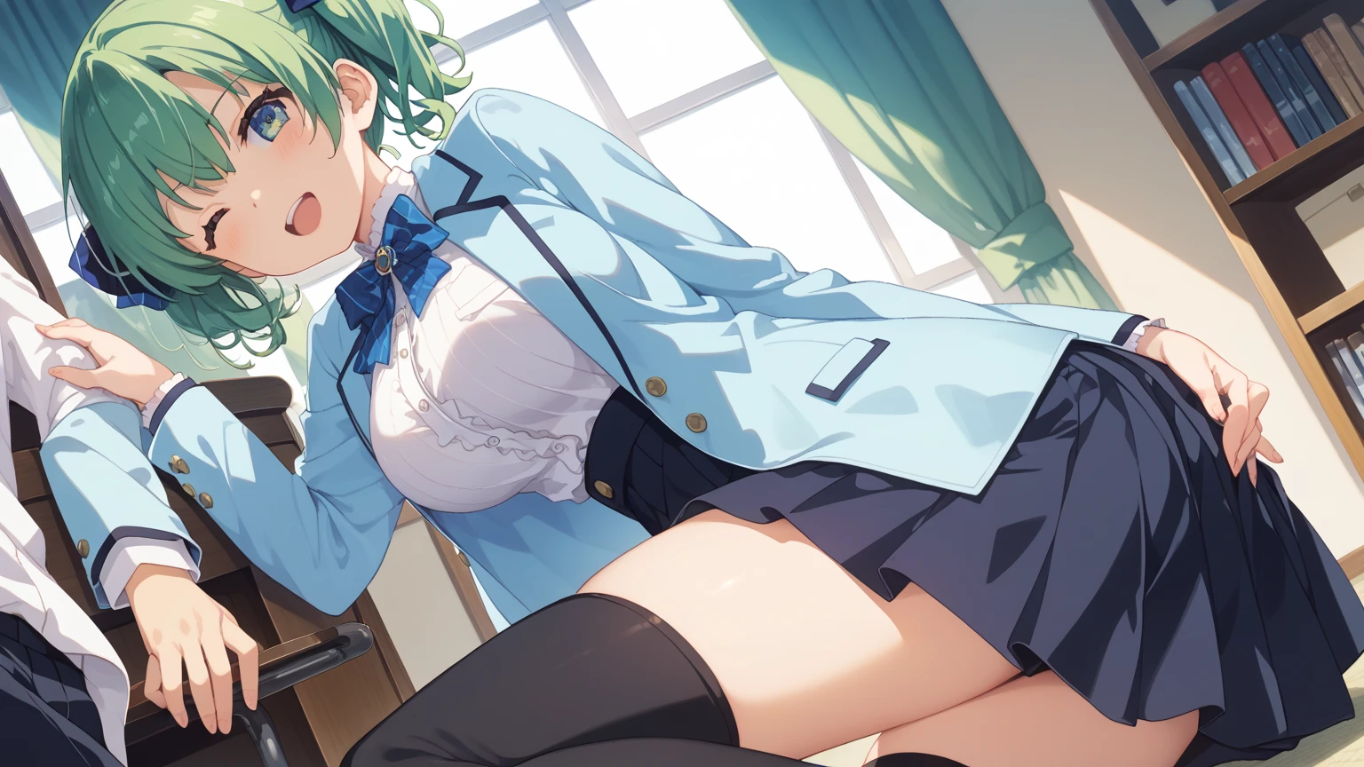 komeiji koishi,Touhou Project,NSFW,1girl,1boy,(hetero:1.3),arms behind head,hand in panties,spread legs,sitting,panties,Striped panties,vaginal,SEX,bared chest,evil smile,Curvaceous,one girls,Top image quality,masutepiece
