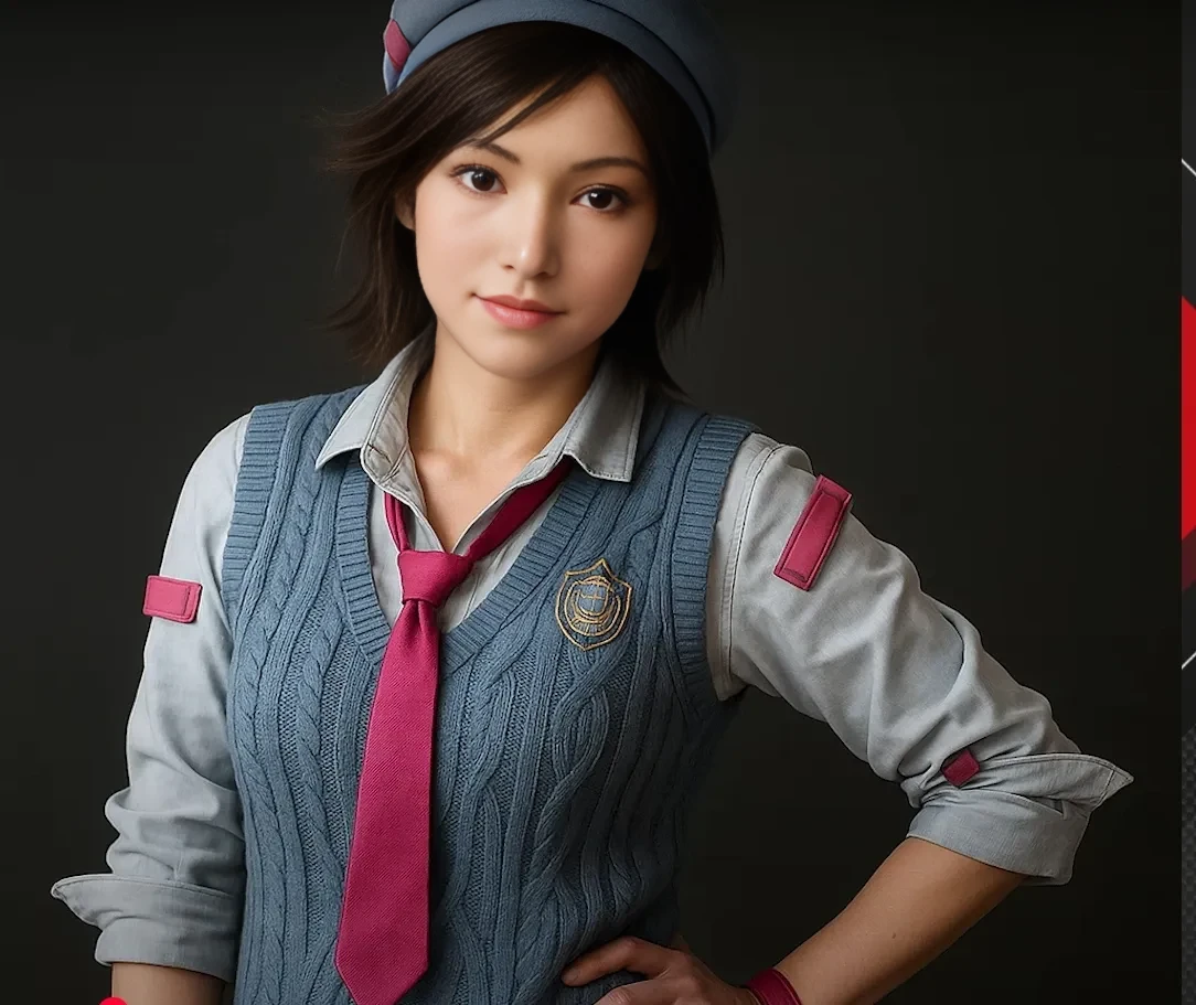 I want a ROBLOX character with a blue jumpsuit,with the white blouse,brown hair blue eyes,male with a knife in his hand