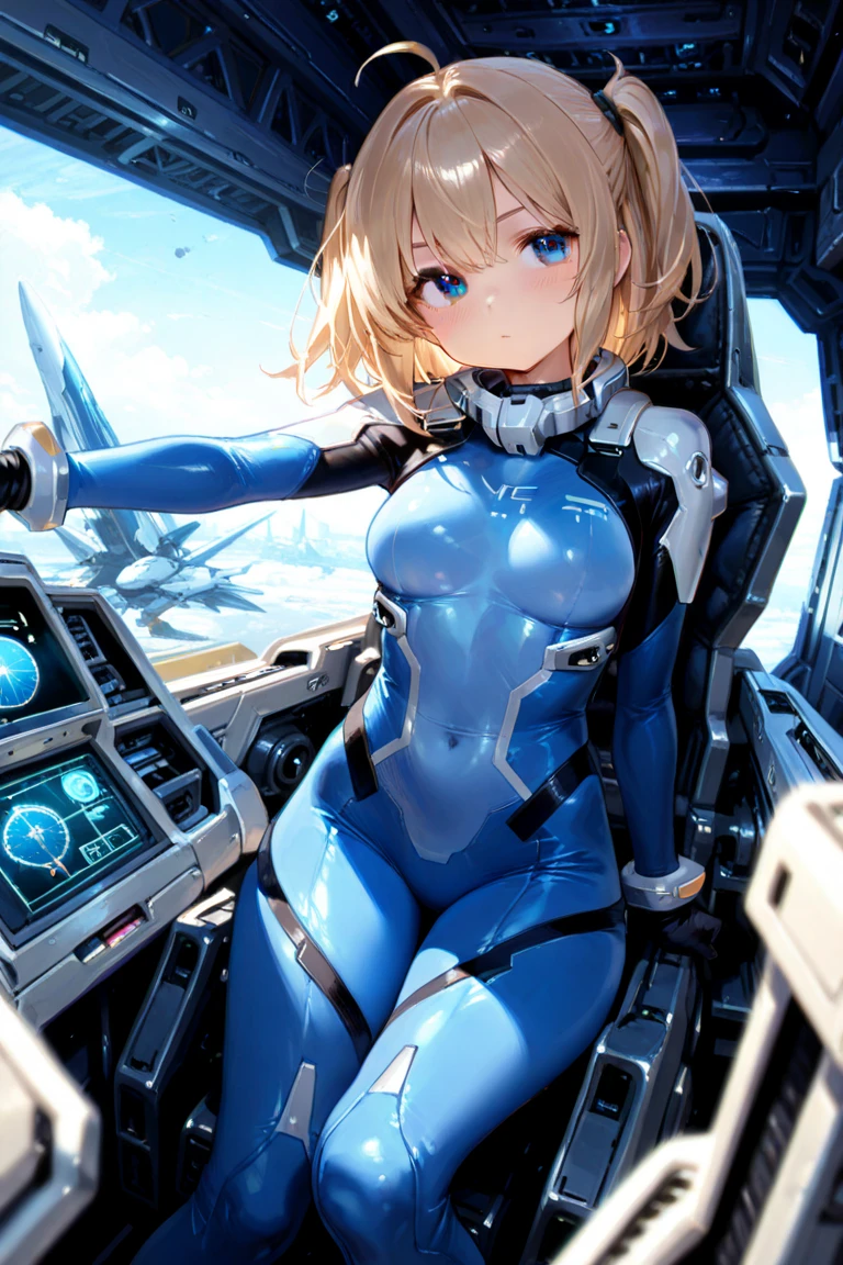 ((Female pilot in the cockpit of a reconnaissance plane), (airplane cockpit), (in flight), (10000 feet altitude)、(sky view):1.7),, short hair, street, emo, BLACK hair, white eyes, eyeliner, apocalypse, girl, nside the (cockpit:1.9) of a (futuristic spaceship:1.6), , blush,sitting on a chair, covered navel, space helmet, muvluv, space helm, plug suit , space helmet, eva helm, space suit, short hair, from side, blue bodysuit, visor helmet