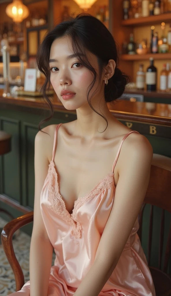 ((Highest quality)), ((masterpiece)), (detailed), ((in the cafe )),((Hires.fix)),長い髪と白いトップを持つアラフェアジア人woman, 美しい韓国人woman, 美しい若い韓国人woman, Young and adorable Korean face, ゴージャスな若い韓国人woman, Korean Girls, Girl cute beautiful face, 韓国のwomanアイドルの肖像, Young and pretty Asian face, Cute natural anime face,Asian pretty face,((flat chest)),((Highest quality)),((nipple)),(detailed), Perfect Face,((One girl)), (scrawny：weight1.0〜2.0)iris, Elevation, space, (Natural Light), Dramatic lighting, Chiaroscuro, Emotional depth,woman,((nude)),((show off nipple)),((small breasts)), ((flat chest)),naked,slender, maid apron,delicate,Small breasts,((Small breasts)),the body is slender,Beauty,Beauty,4K quality,Young face,Big eyes,Brown eyes,Perfect Face, 14years old,breasts are very small,Model Body Type,Cute Face,Pink nipples,Symmetrical eyes,Glowing eyes,Natural smile,((Always show your boobs)) ,(embarrassed,blush:1.3),
,(steam:0.8),(wet:0.8),(sweat:0.8),(trembling:1.3)
,(parted lips:1.3),(harf open eyes:1.4),(feeling weak:1.5), ((flat chest)), ((Gaunt)),beautiful,((a long hair)), ((half body)),topless modelshoot style,((intricate choker necklace)),(lips),(intricate earrings),((nipple)),((woman posing for a photo))