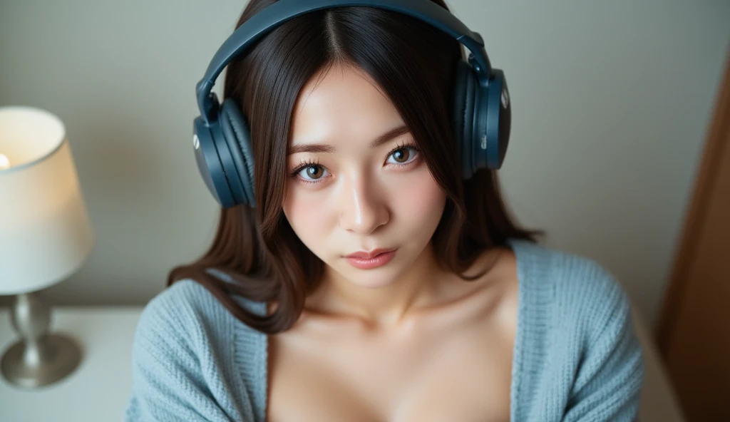 full body topless, perfect breast, nude, (photo Practical:1.4), (hyper Practical:1.4), (Practical:1.3), (Smoother lighting:1.05), (Improve movie lighting quality:0.9), 32k, 1 Girl,20 year old girl, Practical lighting, Backlight, There is light on the face, Ray Tracing, (Bright Lights:1.2), (quality improvement:1.4), (Highest quality real texture skin:1.4), Delicate eyes, Delicate face, Exquisite eyes, (Tired, sleepy and satisfied:0.0), Close-up of face, t-shirt, Listen to music with headphones, (Increase body line emotions:1.1), (Enhance Skin Texture Beauty:1.1)