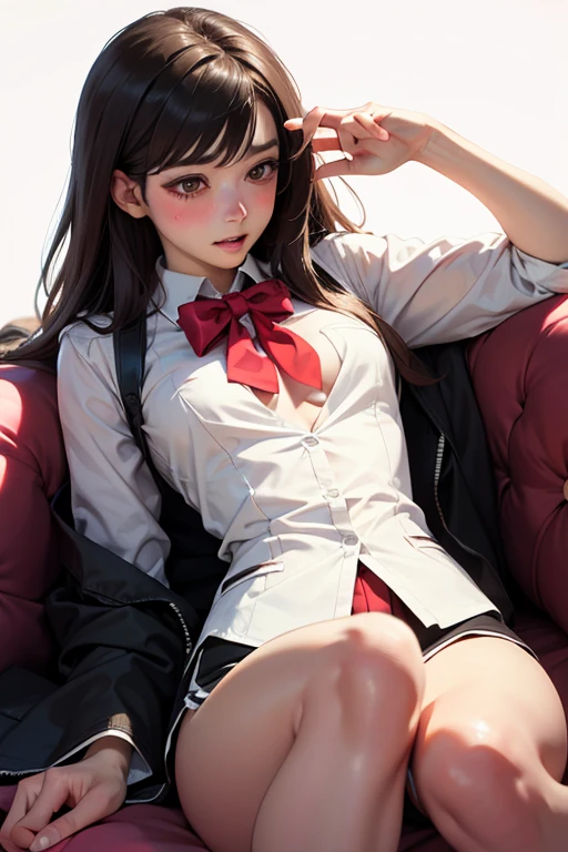 NSFW, （(Standing upright with one leg in front of the other)）,(full body shot, full body view), ((cute and symmetrical face)),8k, masterpiece, RAW photo, best quality, photorealistic, extremely detailed CG unity 8k wallpaper,(biologically correct form),(masterpiece:1.2, top-quality), (realistic, photorealistic:1.4), beautiful illustration, (natural side lighting, movie lighting), looking at viewer, ((focus on face)), 1 girl, 25 years old, perfect face, perfect body, shiny skin, beautiful hair, beautiful face, beautiful eyes, beautiful detailed eyes, beautiful body, beautiful chest, beautiful arms、beautiful thigh, ((beautiful long thin legss)), (small butt),blush, (Matching Stiletto heels left and right and same color anklets), (biologically correct form), (lovely smile), (((dark red blazer, close clothes), white collared shirt, black plaid pleated miniskirt, dark red tie), (black garter stockings))、Bewitching、((Back shot)),Panty shot、The background is a flowerbed with sunflowers.