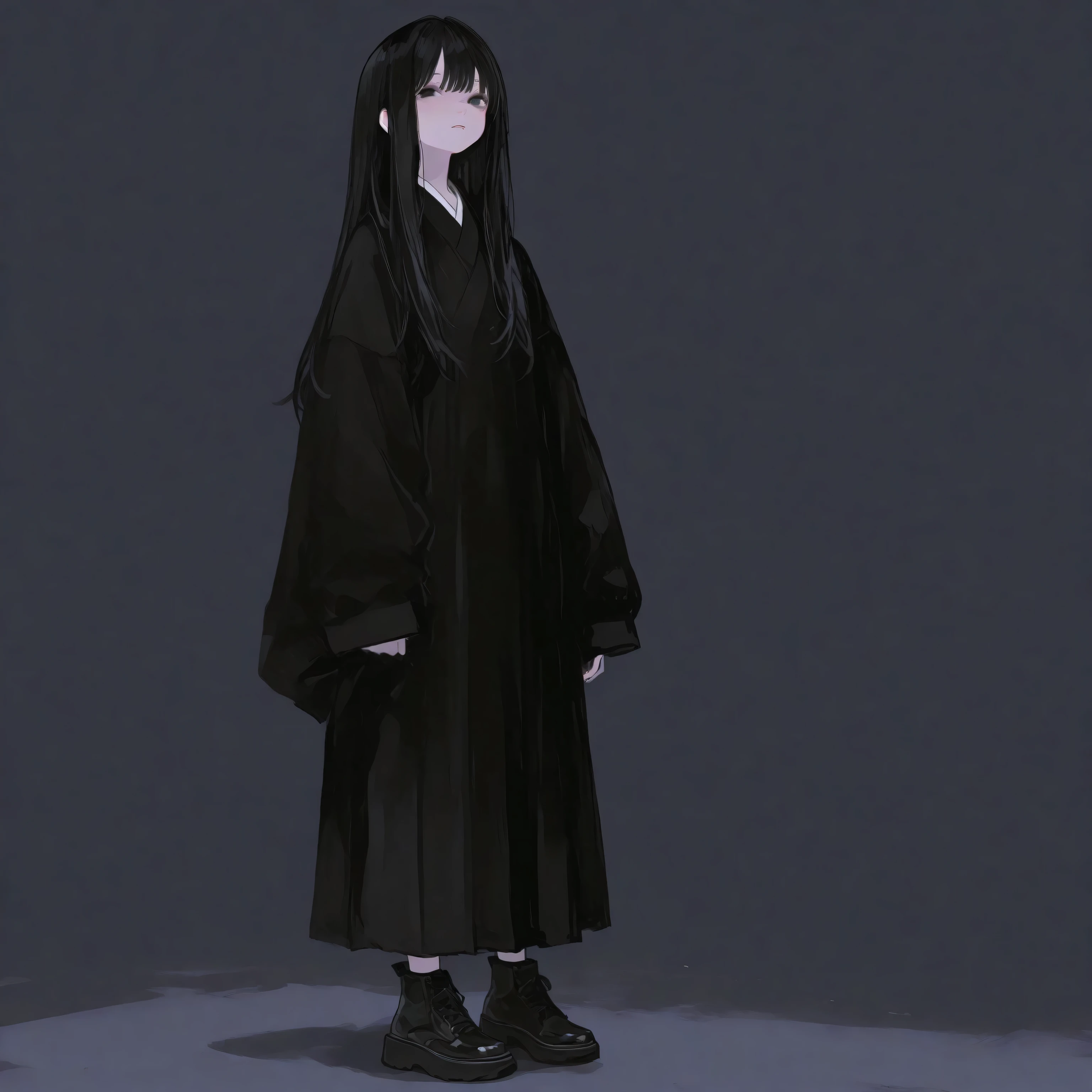 full body　girl　long hair　black hair　black eyes