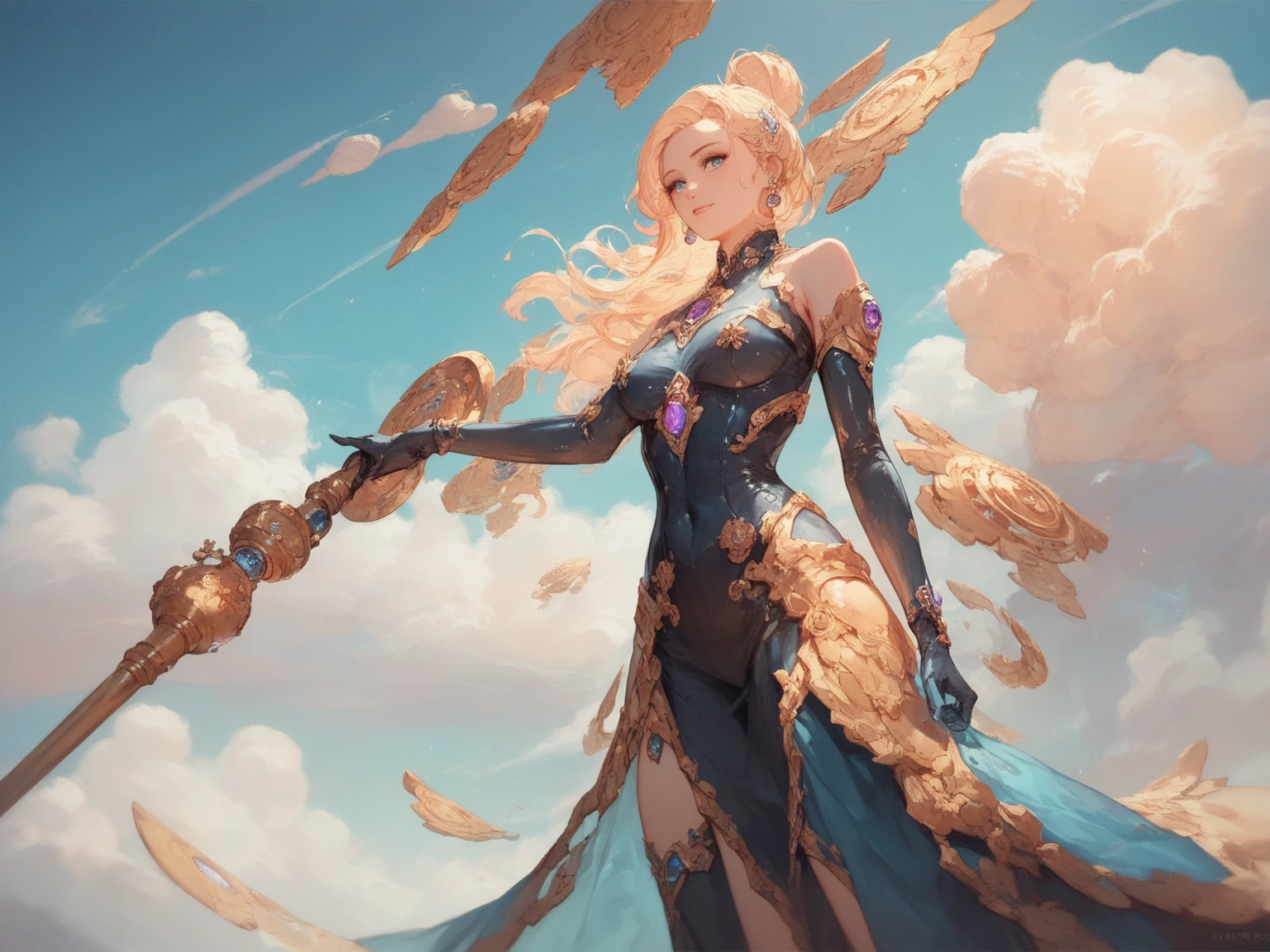 a close up of a AVRIL LAVIGNE with long blonde hair and blue eyes, detailed digital anime art, artgerm on artstation pixiv, digital anime illustration, artgerm. anime illustration, fantasy art style, alphonse mucha and rossdraws, artgerm. high detail, extremely detailed artgerm, anime fantasy illustration, digital anime art, beautiful anime art style, chromic aberration, action packed,light placement art, luminism, maximalism, intricate complex painting matrix, ultra high contrast, detailed busy painting matrix, wide angle lens, bioluminescence, bouncing lighting, intricate reflections, best shadows, best lighting, best postprocessing, artistic filters, ambient occlusion, romanticism