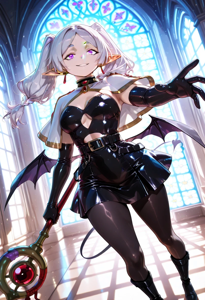 tmasterpiece,high high quality,1girll,Solo,huge tit,short detailed hair,inside in room,(A half body:Above thighs),(hair between eye),(Hairstyles:Elf short hair),Devil Wings,Disappointed face,looking at viewert,