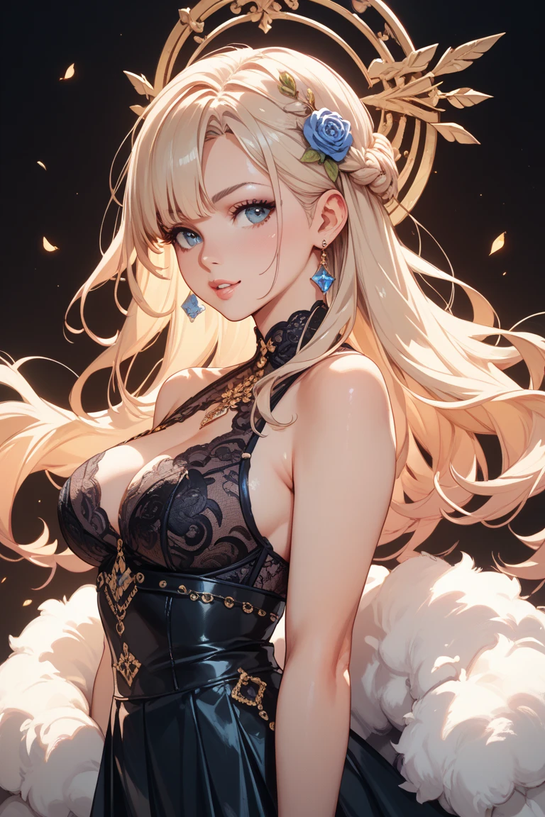 Beautiful werewolf girl with long golden hair, Brown eyes, big breasts, uhd, textured skin, super detail, high details, high quality,