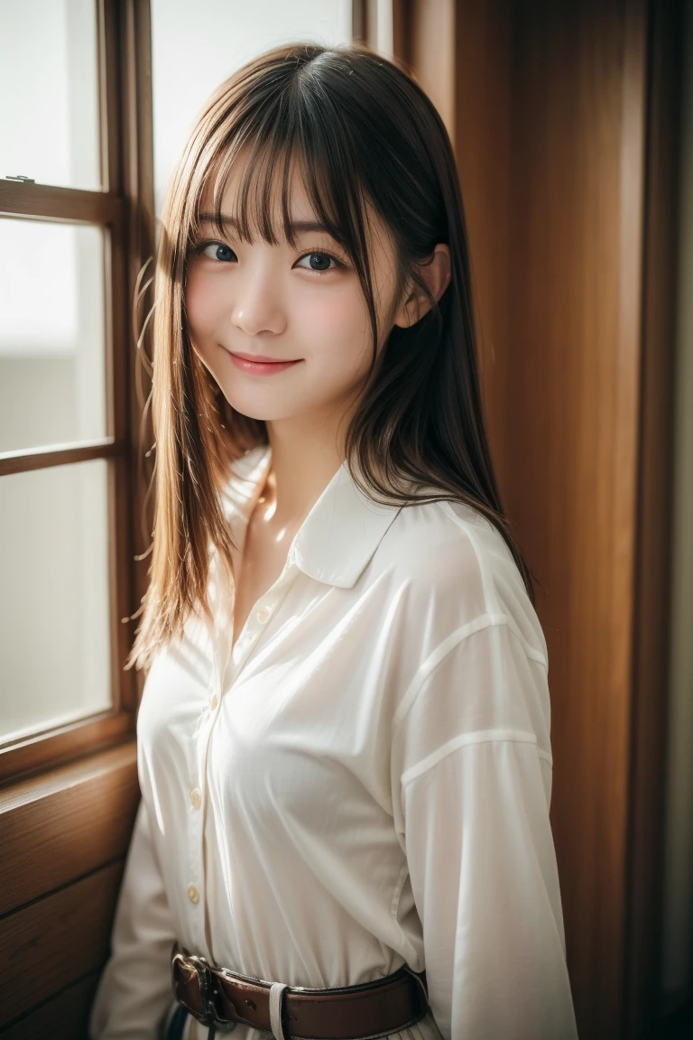 Natural strawberry blonde and redhead girl with cute face, Cute Pose, Happy wearing a white button shirt, petite body, skinny, Atmospheric, dark ambiance, Edge lighting, Facial features of Mao Akiyama and Aya Yamamoto and Tamarina Matsui and Asuka Saito and Mao Akiyama, 8K, , Full body portrait, Elegant, Natural lighting, Spooky greenhouse at night, Sharp Focus, Very detailed face, Beautiful face, Smiling, Happy, 64k uhd, nffsw, B Cup, Beautiful soft skin, Vivid skin, Photorealism,Unbutton a white shirt,