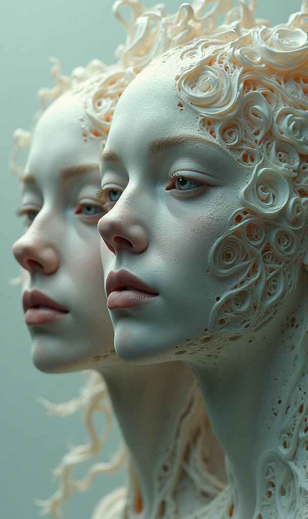 (masterpiece, top quality, best quality, official art, beautiful and aesthetic),from below,2girls,upper body,look at viewer,white eyes,bones carving skin,dark white and light white,hollow body,meticulous portraiture,<lora:bones carving:0.7>,<lora:epi_noiseoffset2:1>,<lora:lianbu1:0.4>,<lora:MultipleGirlsGroup:0.6>,