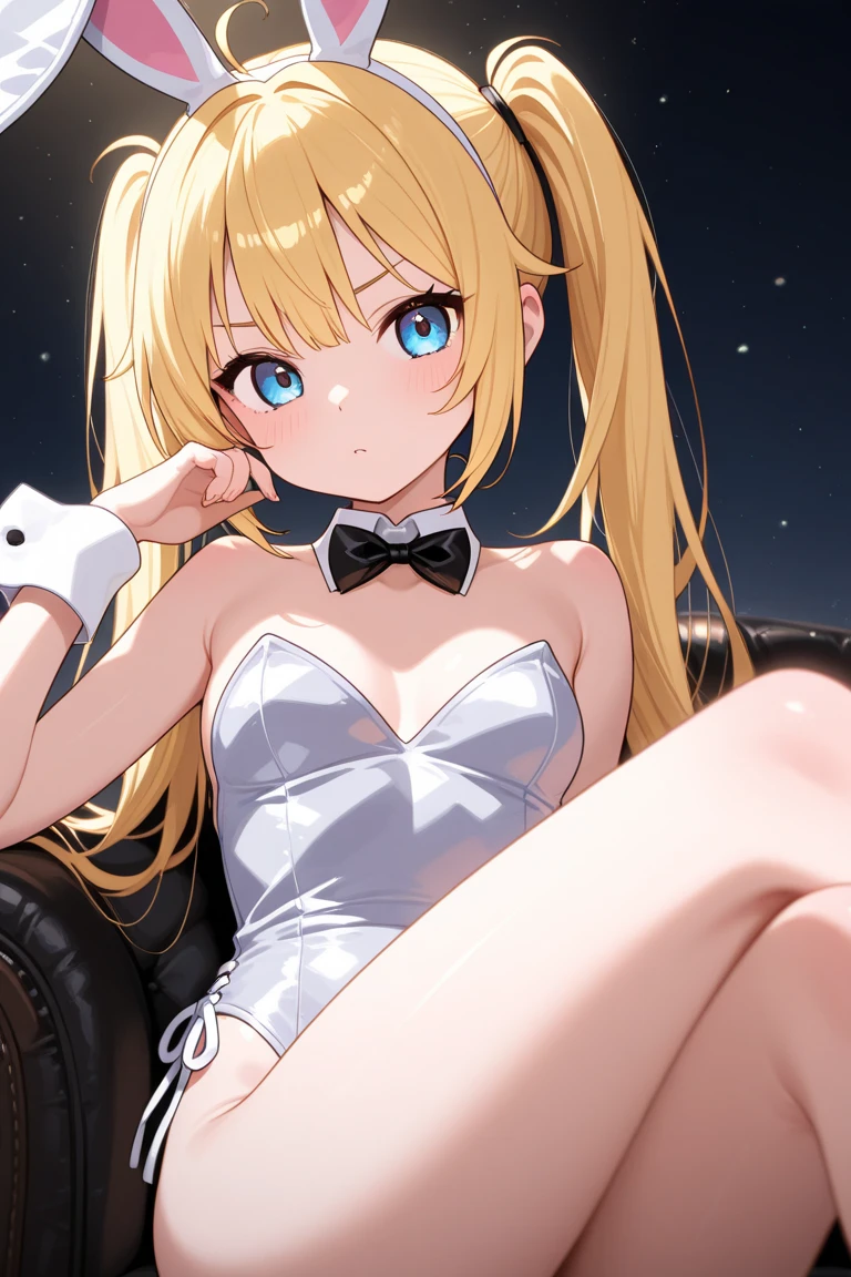 (masterpiece),(very high quality),(((cute little loli))),(((5 years old girl))),(blonde),(very detail beautiful face),(very detail blue eyes),(seductive),(smile),(huge breasts),(cleavage),(black bikini without ruffles),(beach),(night time),(nsfw),