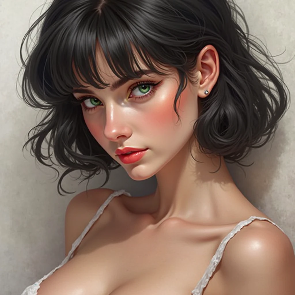 ((Highest quality, 8k, masterpiece: 1.3)), Sharp focus: 1.2, Beautiful woman with perfect figure: 1.4, Slim Abs: 1.2,Wet body: 1.1, Highly detailed face and skin texture, Detailed eyes, double eyelid, Big Breasts, smile, girl, Pink Eyeshadow, Detailed makeup, topless,  Shoulder-length black hair, 