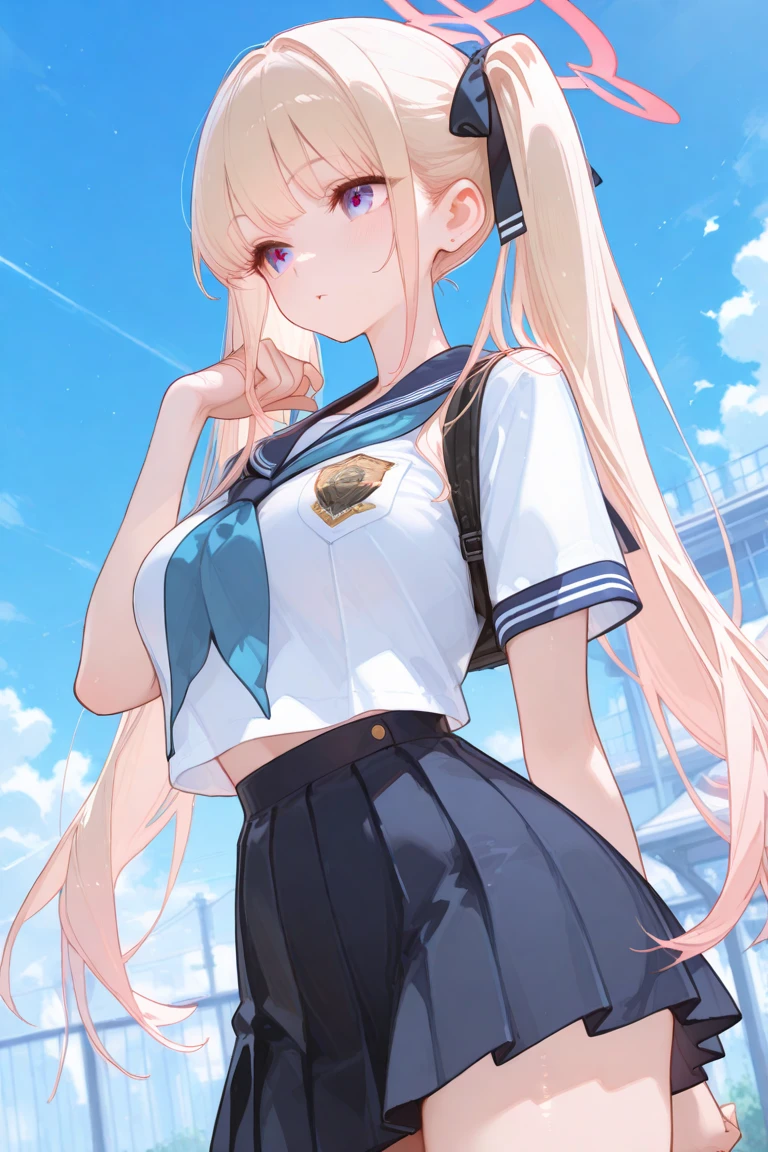 top-quality、realistic touch,high-detail、photoRealstic、thin-waist、captive beauty、big eye、solid platinum-blonde eyelashes、platinum-blonde、full body Esbian、Sparkling eyes、Submissive smile、Flushed cheeks、Kamimei、thin-waist、Voluptuous thighs、Enraptured look、Raked bangs、The forehead is protruding、At the front door of the house、Automatically selected hairstyle、Navel look、She is in estrus、a sailor suit、cocky expression、Colossal tits、Super short skirt that shows the crotch