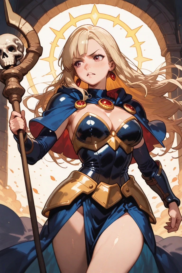 Dark magician girl beautiful smiling and sensual with her statuesque body goddess of the night with big breasts and huge hips blonde hair staring at the screen body from head to toe