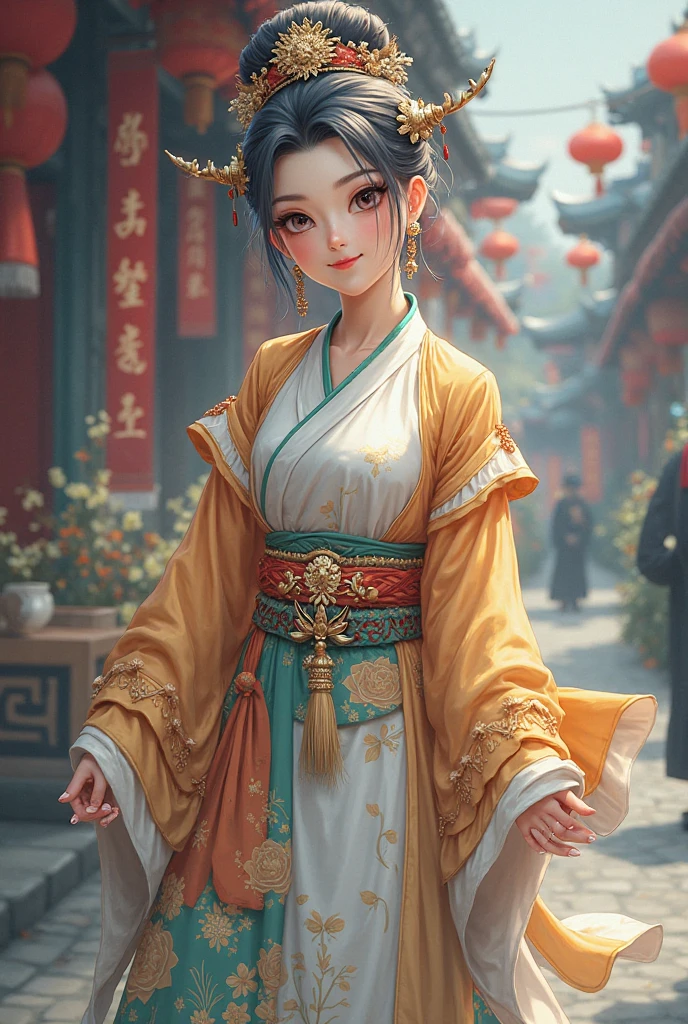 cute female child,1girll,White hair,Blue Hanfu,Rabbit,Moon cake,lantern,