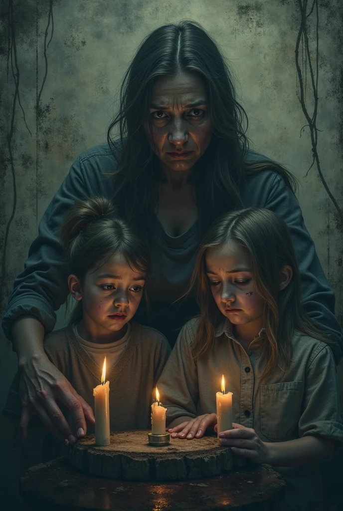 two women and a boy talking in a living room at night, excited spirits, a tense atmosphere. One of the women doesn't seem to believe it, a map on the coffee table.