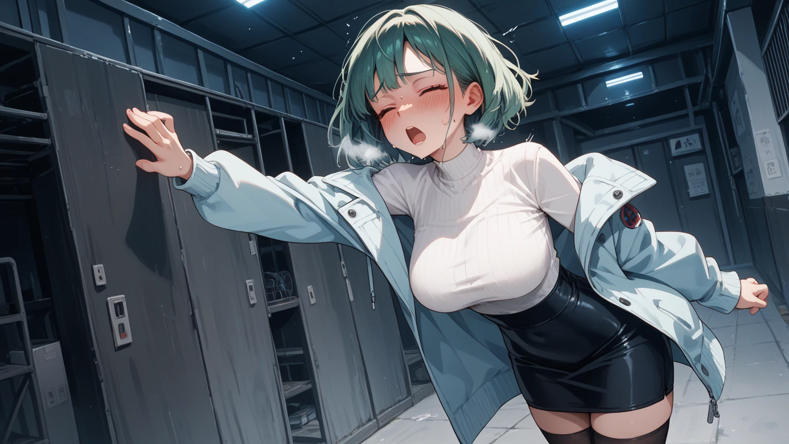 (((Browsing Caution, Close Up Facial  , Front view , From below , Movie angle))) ,(On all fours), break 1girl, 20-year-old, (close your eyes),(((Embarrassing, Excited, Fascinating, In the heat, orgasm,Blushing,shortness of breath, Very humid,vapor、Man grabbing woman&#39;s breasts))) , break (((Bright pink and green hair))),(Semi-long hair tied in one piece、Add a light pink ribbon to the end.:1.3),(((Two-part bangs , middle part, Bangs parted in the middle, Side-swept bangs))), (amount:1.3), (Small breasts:1.0) ,((Sweaty skin, Dripping , girl trembling with Sexual climax, Cum in pussy, pubic hair)) ,Thin dots, feminine, Slightly muscular, Dynamic pose,((((vagina,Sex, A boy and his penis,Heterolo, Women in front and men in back , dorsal position,  Cum in pussy, pubic hair)))), break, (((White - Solid - Short Sleeve - Safari Shirt   ,Bottomless))), break, (((Midnight,On the bed))),(masterpiece), (Realistic), (Highest quality), (Super detailed), wonderful, ((A face with attention to detail)) , clavicle, High resolution , (Super detailed), Smooth, 16K, Vibrant colors,vagina,Sex,