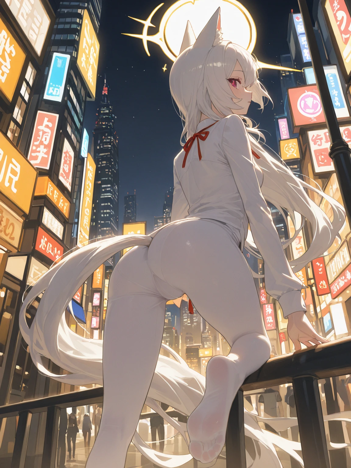 Mature female,no clothes, nude, front view,spreading legs, wet pussy, cum on breast, cum in mouth, tongue out, mouth open, bottom view angle,outside, bustling city, twin tail,