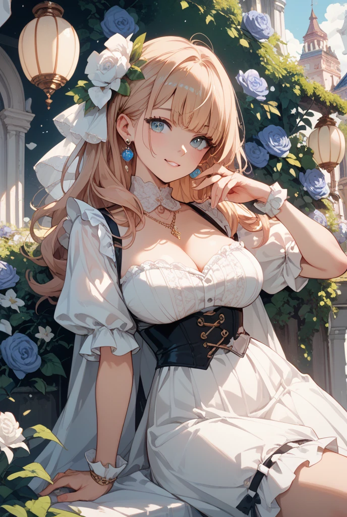 (((Masterpiece))), (((Highest quality))), ((Ultra-detailed)), ((Super fine illustration)), ((Ultra-fine painting)), (16K highest quality wallpaper:1.4), (Upper body:1.4), (Highly detailed and delicate illustration style:1.8), Detailed skin texture, Detailed cloth texture, Detailed rose flower texture, Extreme detailed description, (T-masterpiece), (Highly detailed face:1.4), Original, RAW photo, Professional, Intricate details, Super details, Direct light:1.6, (Perfect anatomy:1.4), (Highly detailed hands:1.2), (Highly detailed fingers:1.2), (Highly detailed fingertips:1.2), (27-years-old), Real, (Solo:1.6), ((A very beautiful and attractive fox fashion model:1.4))
BRAKE
(Beautiful and adorable fox ears:1.6), (Highly detailed and delicate fox ears:1.4), (Beautiful and well-shaped big breasts:1.2), (Beautiful and well-shaped buttocks), (Beautiful and shiny golden brown hair:1.6), (Highly detailed and delicate golden brown hair:1.4), (Beautiful clear blue eyes that shine with great detail:1.6), (Highly detailed and delicate blue eyes:1.2), (Highly detailed face:1.4), (Smile:1.4), (Looking at viewer:1.4), (Standing:1.4), (Celebration:1.4)
BRAKE
((A beautiful and gorgeous princess dress that is detailed and delicate to be worn at celebratory occasions:1.4))
BRAKE
((Holding in both hands a large bouquet of highly detailed and delicate ((white and pink roses)):1.3))
BRAKE
(Just after noon:1.4), (Celebration:1.4), ((Highly detailed and delicate white rose flower and pink rose flower garden background:1.4)), (Highly detailed and delicate royal palace courtyard background in just after noon in spring:1.4) BRAKE