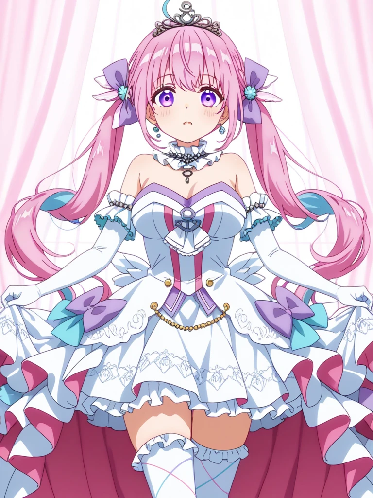 (masterpiece),best quality,cowboy_shot,from_above,medium_shot,thighs,looking at viewer,Look directly,(1980s (style)),(retro artstyle),<lora:FateIElisa:0.75>,CinderellaElisa, CrystalPrincessDress
