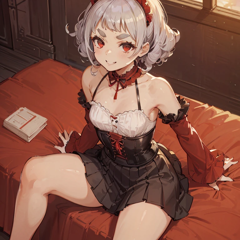 (masterpiece, highest quality:1.2), 1 girl, alone, anime girl sitting on bed,crossed legs, seductive anime girl, Small curvaceous ,, cute anime girl,Rope bondage SM bondage,binding