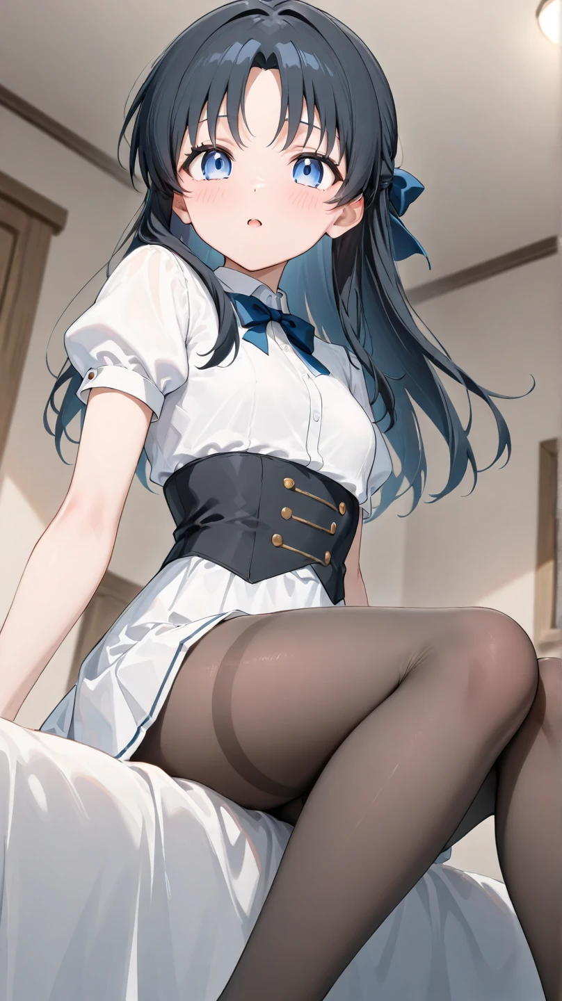 NSFW,One girl,(Maid clothes:1.3),(cropped:1.5),belly button,Micro Mini Skirt,Fishnet tights,Small breasts,(Perfect hands),(Perfect Anatomy),(masterpiece),(highest quality),Disgusting face,Embarrassed,blush,night,Mansion,Luxury Room,Office,Skirt Lift,Leg spread
