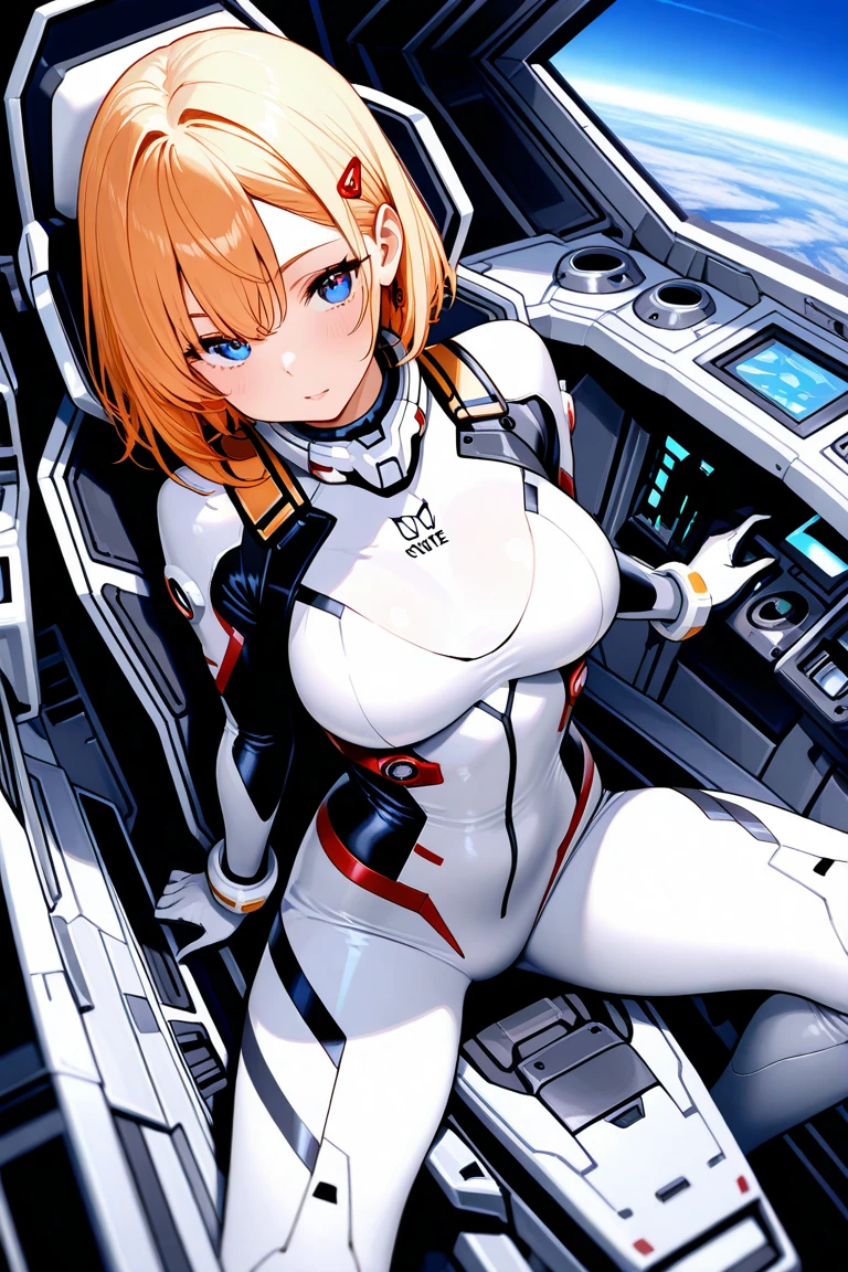 ((Female pilot in the cockpit of a reconnaissance plane), (airplane cockpit), (in flight), (10000 feet altitude)、(sky view):1.7),, short hair, street, emo, BLACK hair, white eyes, eyeliner, apocalypse, girl, nside the (cockpit:1.9) of a (futuristic spaceship:1.6), , blush,sitting on a chair, covered navel, space helmet, muvluv, space helm, plug suit , space helmet, eva helm, space suit, short hair, FROM SIDE\