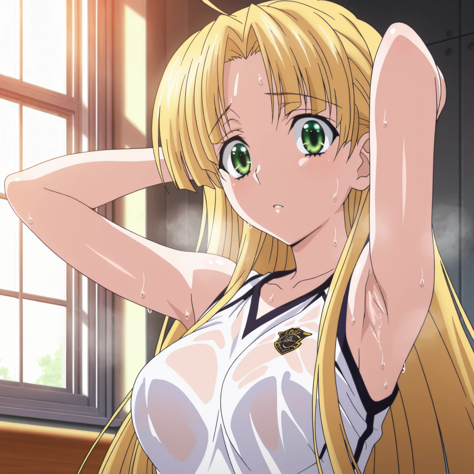 ((Highest quality、unity 8k wallpaper、32K、masterpiece、Very detailed、Ultra-high resolution、Ultra-high resolution、 Very detailedな顔, RAW Photos, Professional, )) tearju lunatique, glasses, blonde hair, green eyes, long hair, hair intakes, bangs, naked, green bowtie, socks, loafers, chest, Curved body,Lie in, Look to the side, Worried face,