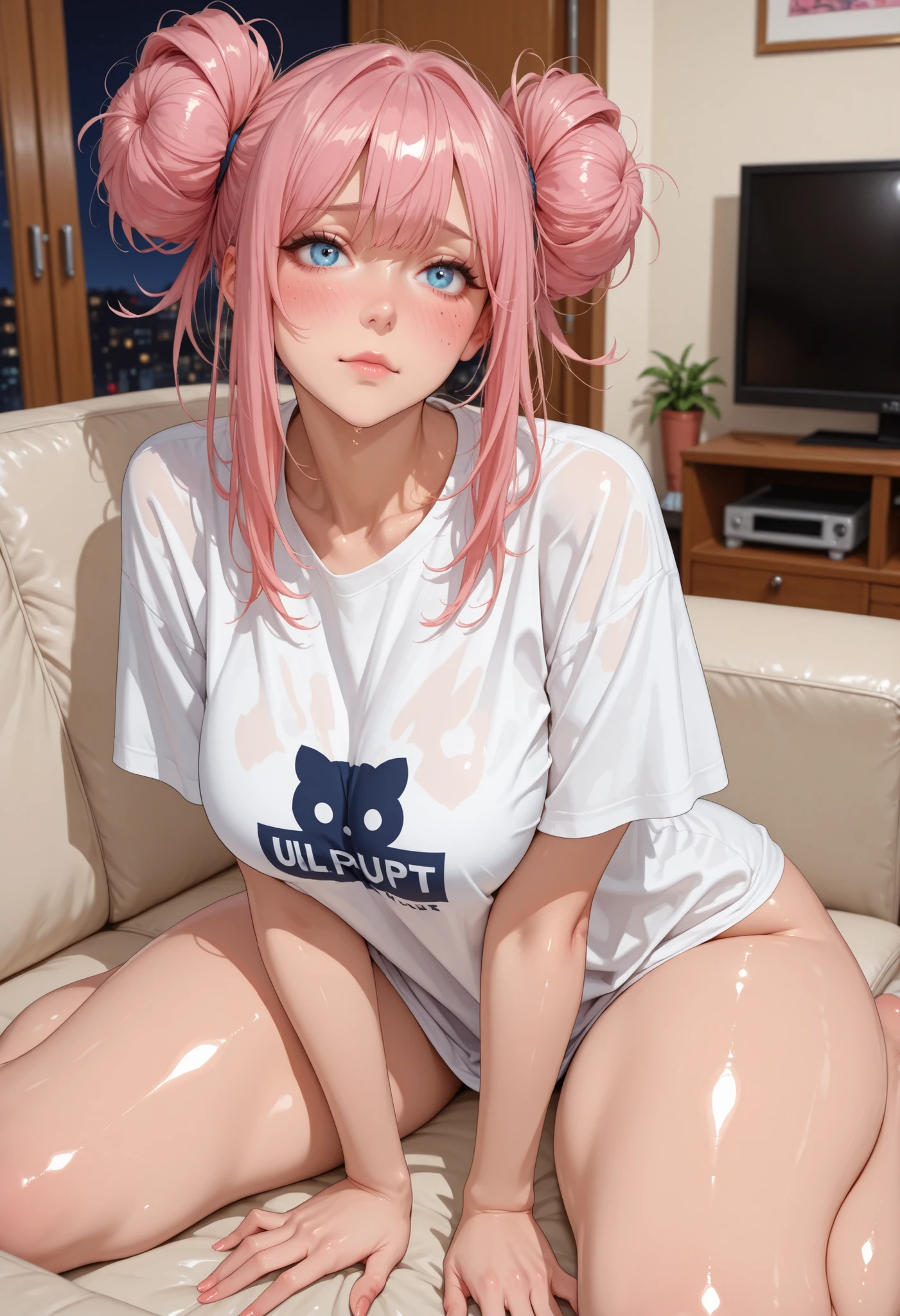 Track jacket、girl with、Colossal tits、top-quality、beautiful a girl、masterpiece、long、blue eyess、Pink hair、Beautie、 a smile